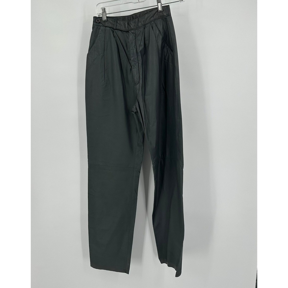 Womens Vintage Old Money Leather Pants Size 10‎ High Waisted Minimalist Gray